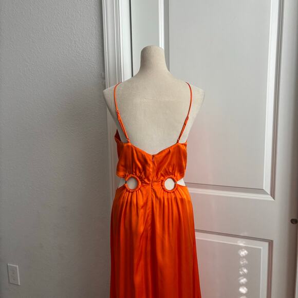 ELIATT Visitant Satin Maxi Dress in Papaya Orange Cut Out Maxi Sz S - Picture 11 of 16